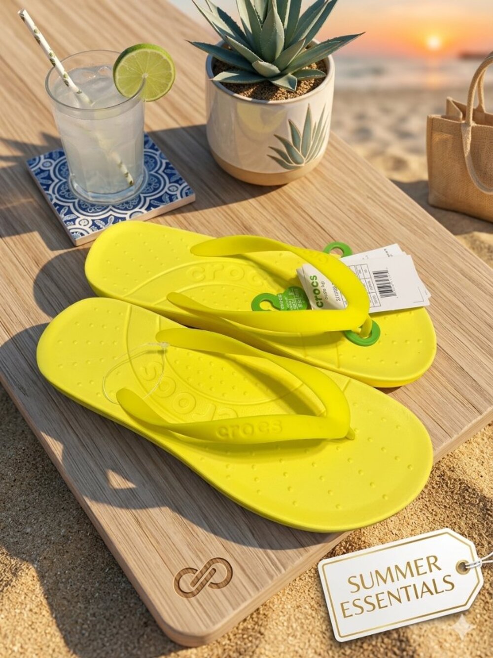 Bright Neon Yellow Crocs Flip Flops - Summer Essential, Lightweight & Comfy - Ne